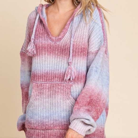 Love Riche V-Neck Hooded Sweater in Pink and Gray NWTS NEW - Picture 8 of 11